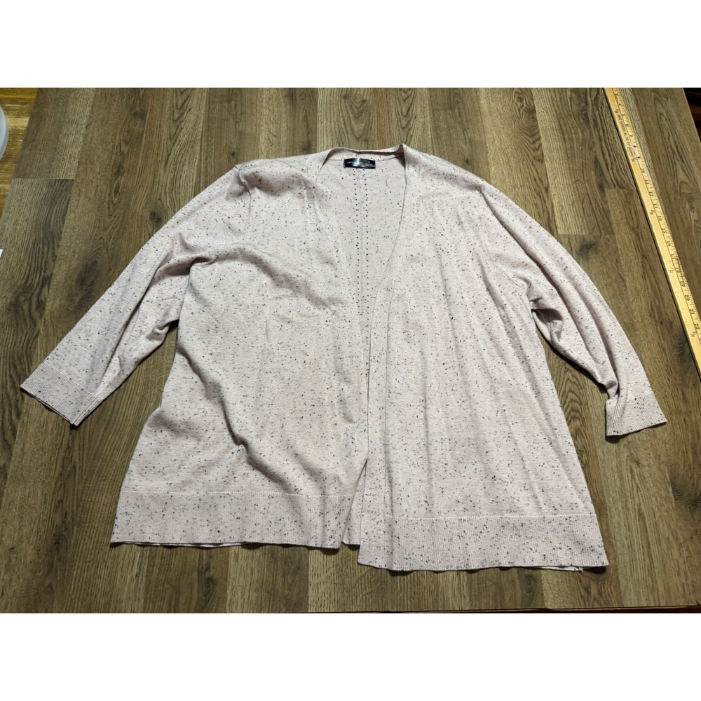 Verve Ami Sweater Women Size 1X Pink Cardigan Open Front Speckled Knit